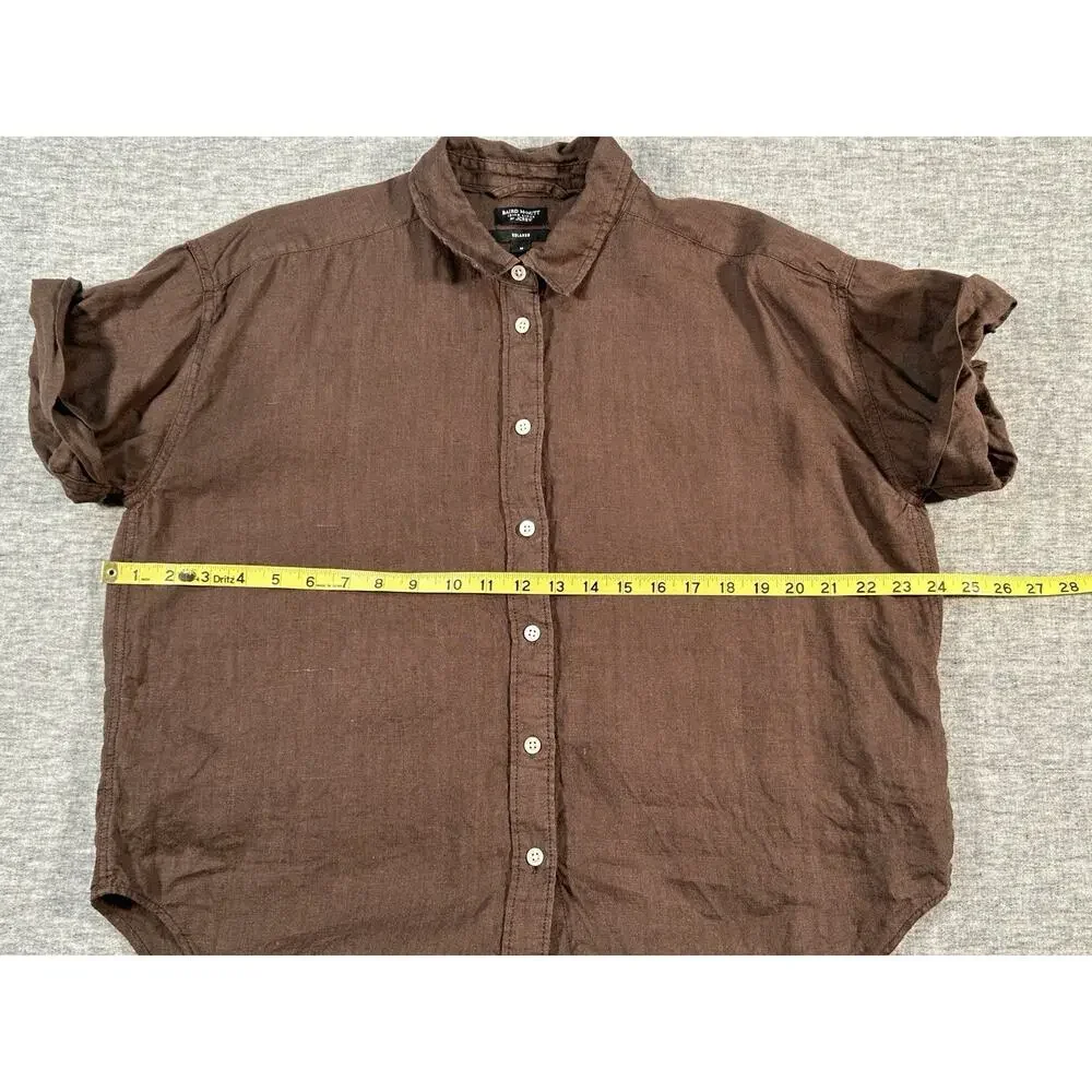 J Crew Baird McNutt Irish Linen Shirt Womens Medium Relaxed Fit Brown Button-Up